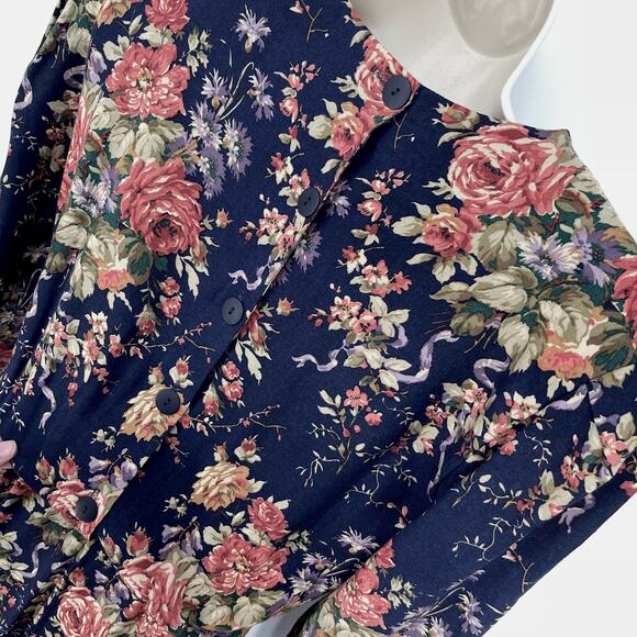 Jessica Howard VINTAGE Lace Inset Floral Midi Dress Sz 10 Navy Pink Purple Green - Picture 7 of 12